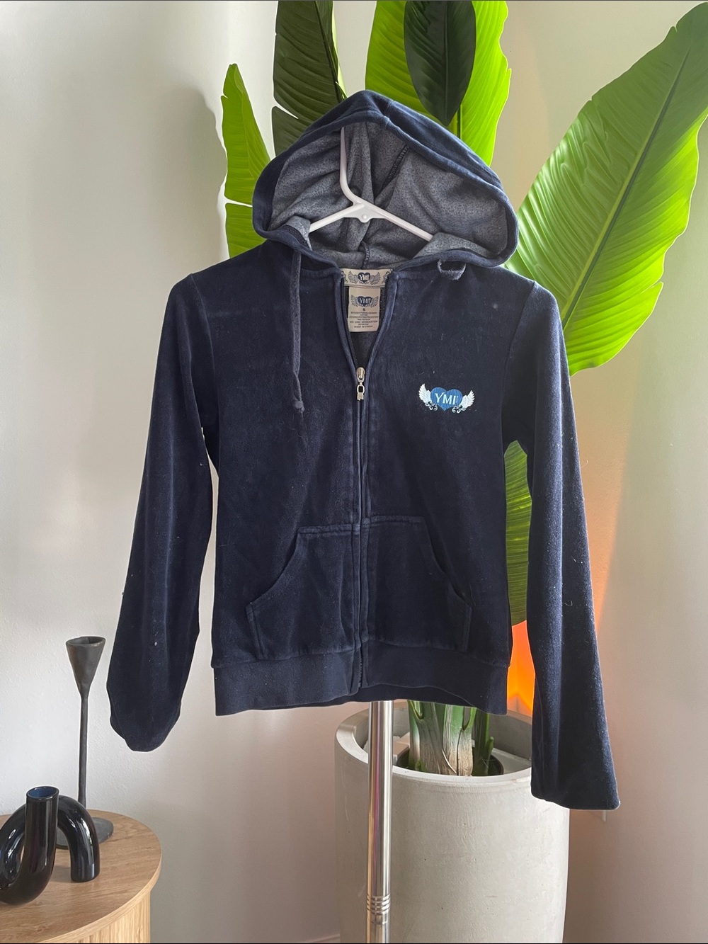 YMI Navy Velour Zip Hoodie with Logo